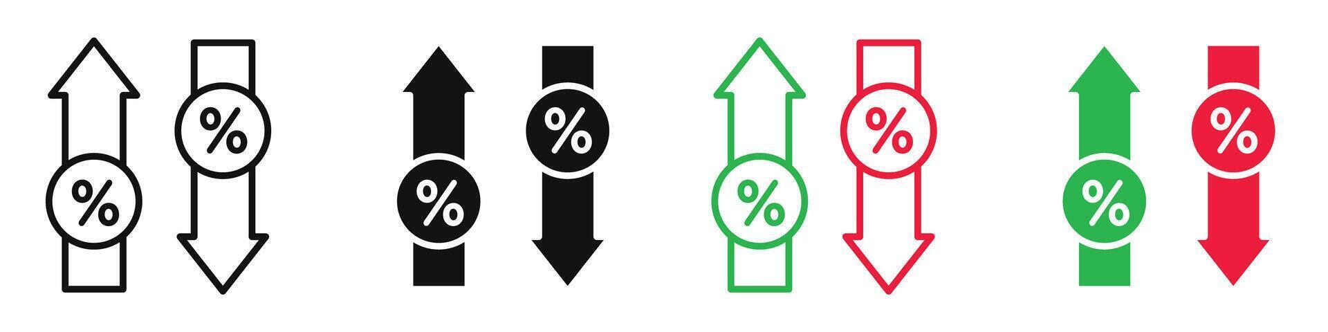 High and Low Percent arrow icon mark in filled style vector