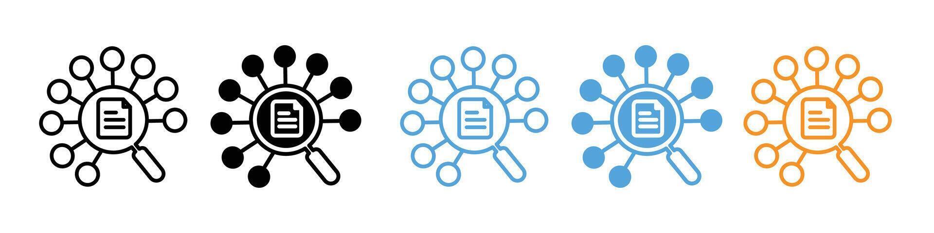 Icons for Business Research and Data Aggregation from Diverse Information Sources vector