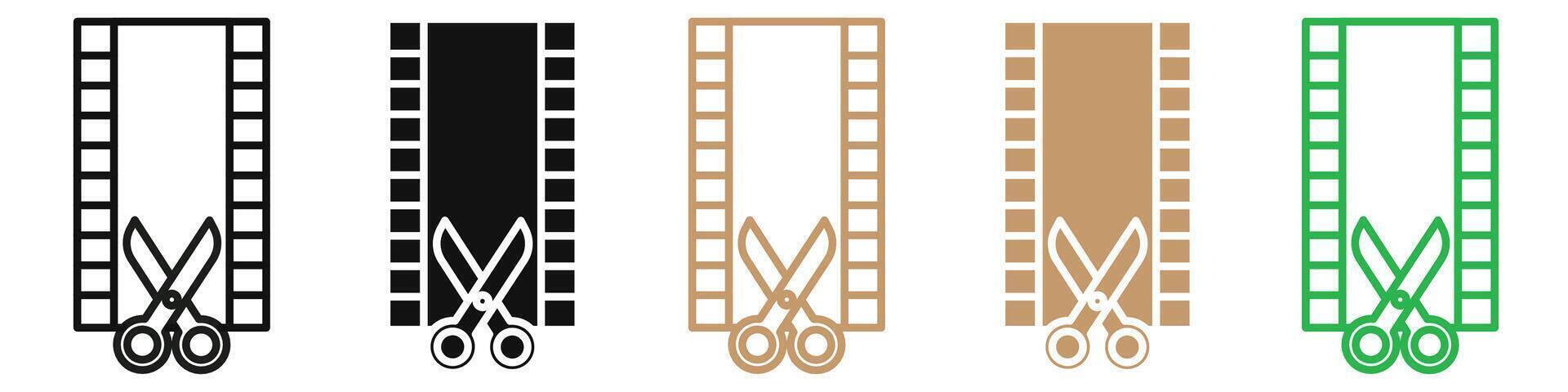 Film editing icon depicting production and editing processes, ideal for media studios, filmmakers, and editing software vector