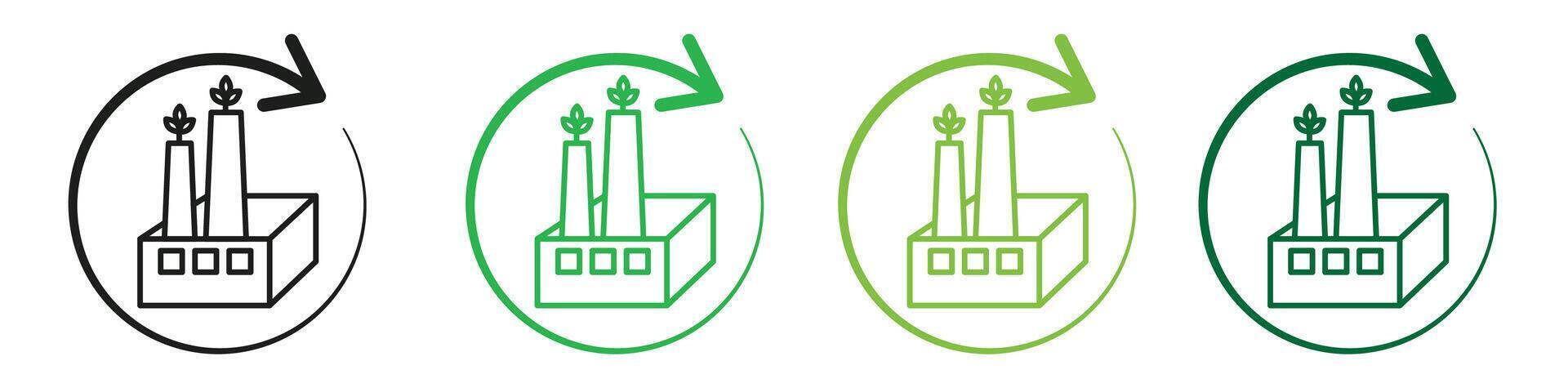 Green factory icon illustrating sustainable manufacturing and eco-friendly practices, ideal for environmental initiatives and green projects vector
