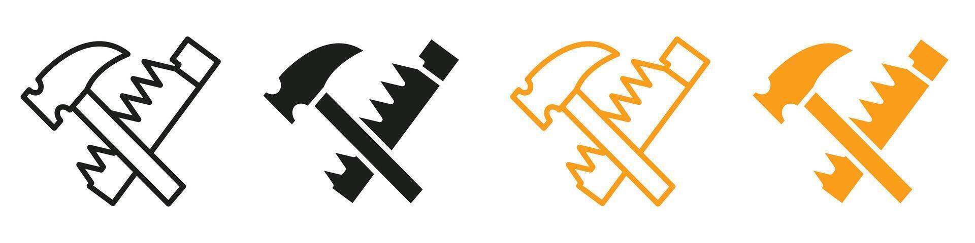 Hand saw and hammer icon mark in filled style vector