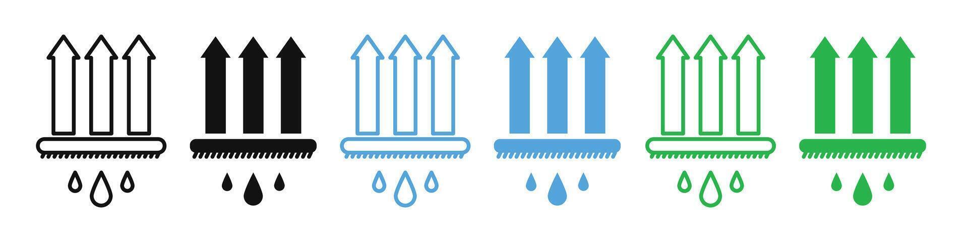Water Resistance Icons for Leak Proof Materials and Moisture Absorbing Fabrics vector