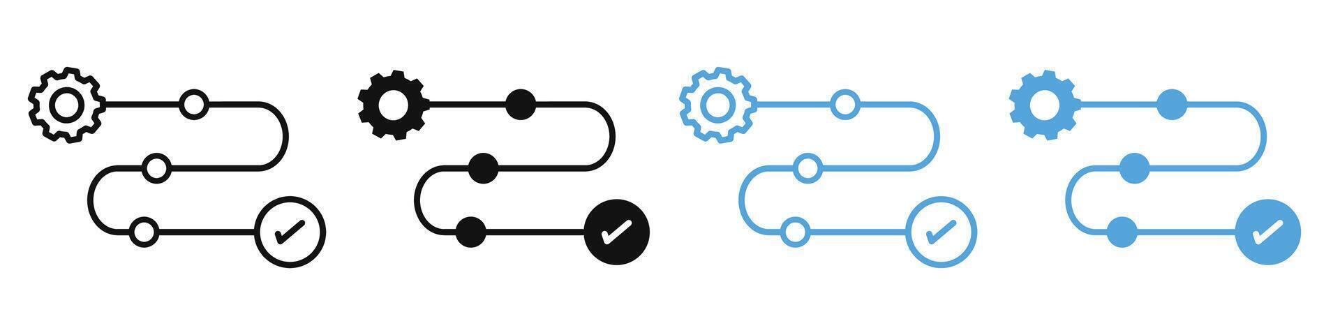 Factory Automation Icons Showing Sequential Workflow and Performance Optimization vector