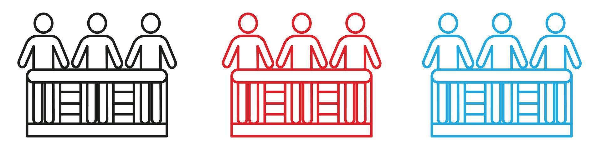 Trial by jury icon illustrating legal proceedings and judicial processes, suitable for law firms, courtrooms, and justice systems vector