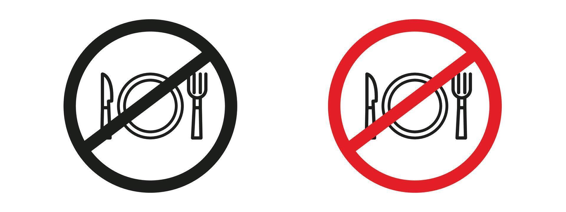 No eating or drinking sign, featuring a clear prohibition icon and warning label, perfect for maintaining hygiene and cleanliness in restricted areas like labs and libraries. vector