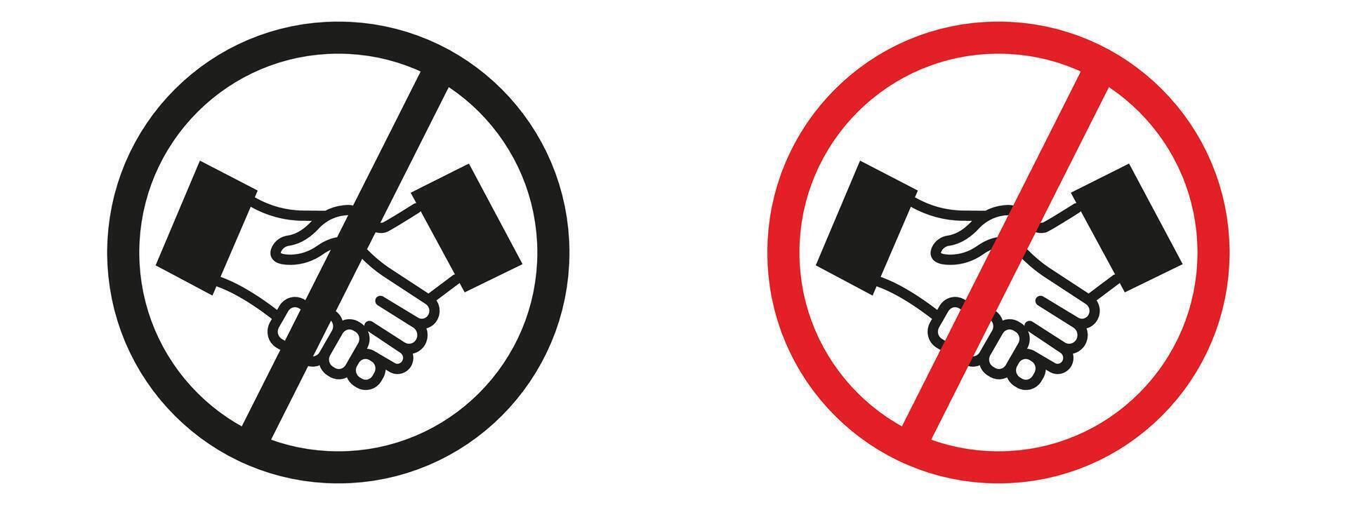 Prohibit handshakes to prevent virus spread with this no handshake sign, featuring a clear prohibition icon and health safety label, ideal for maintaining hygiene in public spaces. vector