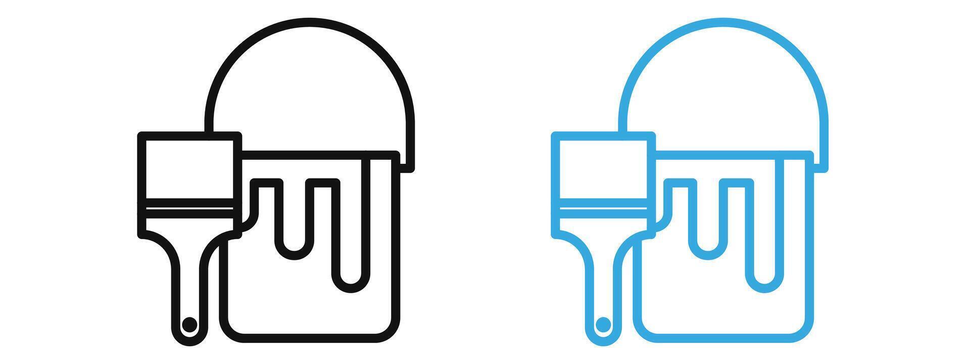 Paint bucket and paint brush icon mark in filled style vector