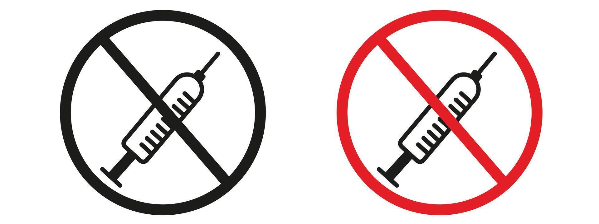 Prohibit syringe use with this no syringe sign, featuring a clear prohibition icon and health warning label, ideal for drug-free zones and maintaining safety. vector