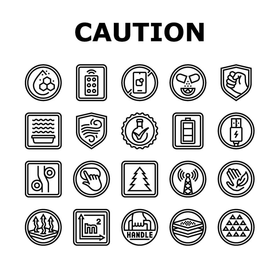 product caution label warning icons set vector