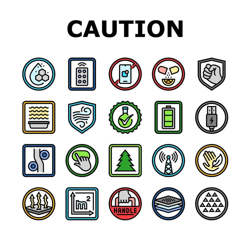 product caution label warning icons set vector