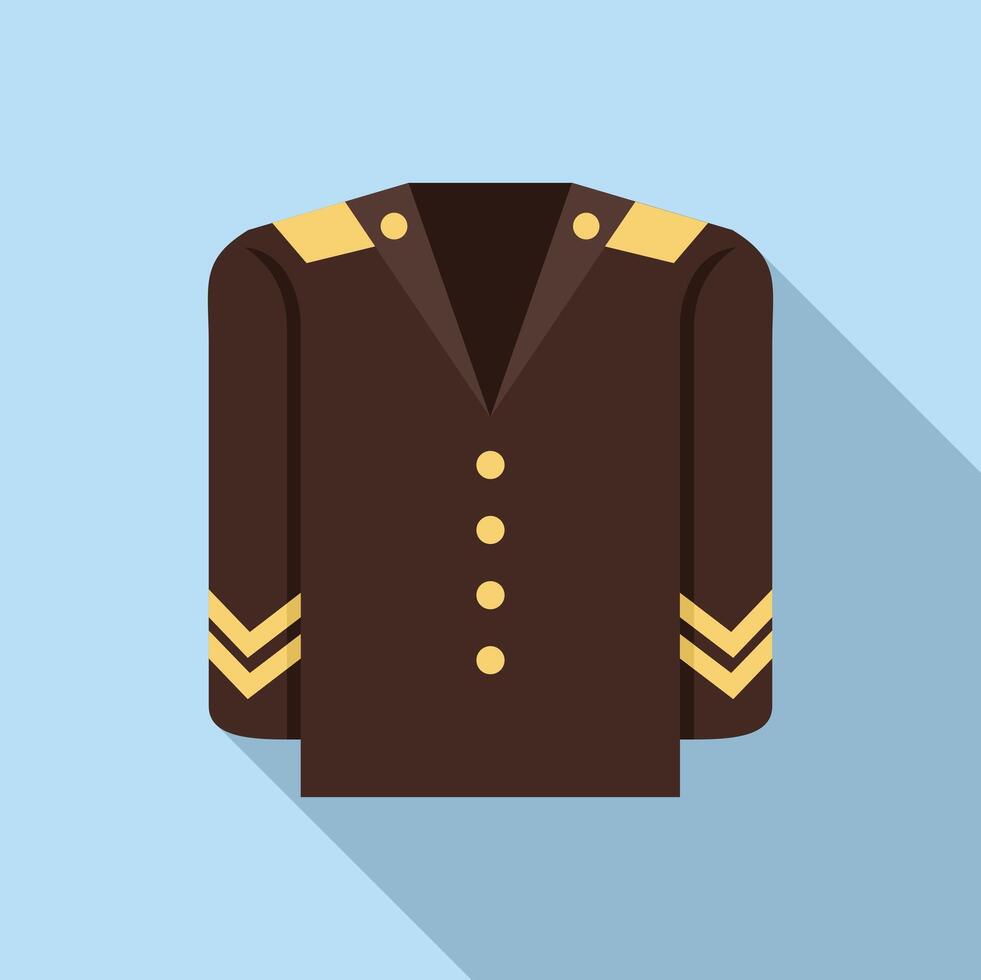 Brown military uniform with yellow stripes and buttons on blue background vector
