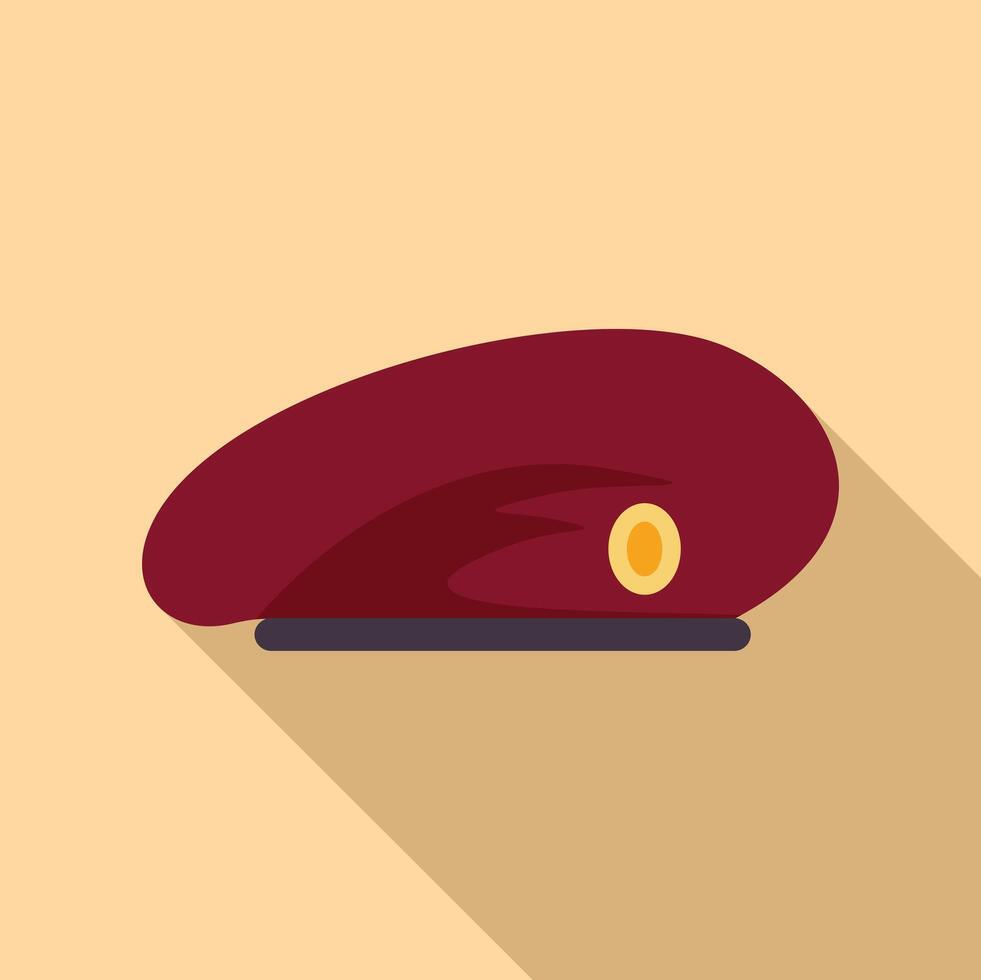 Red military beret with a yellow insignia lying on light background vector