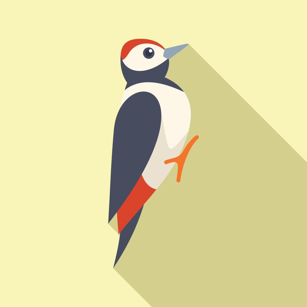 Great spotted woodpecker perching on tree trunk vector