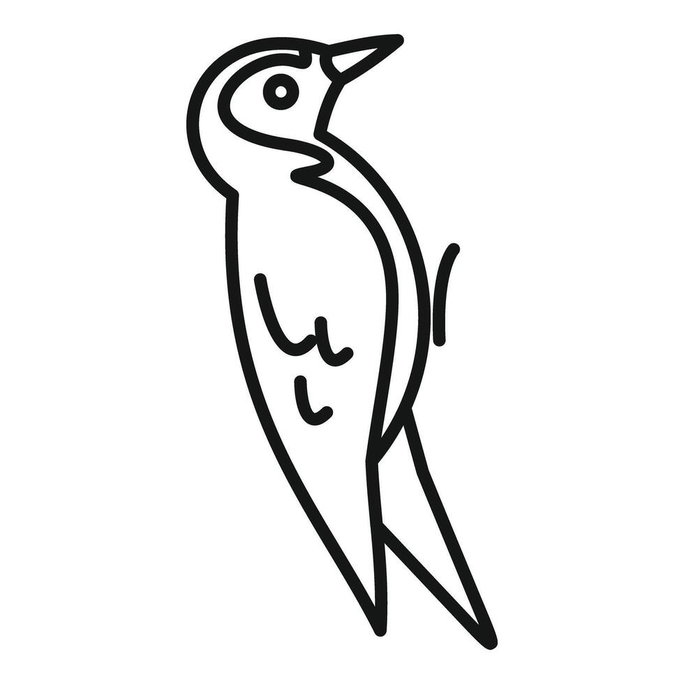 Simple line drawing of a woodpecker standing on a tree trunk looking up vector