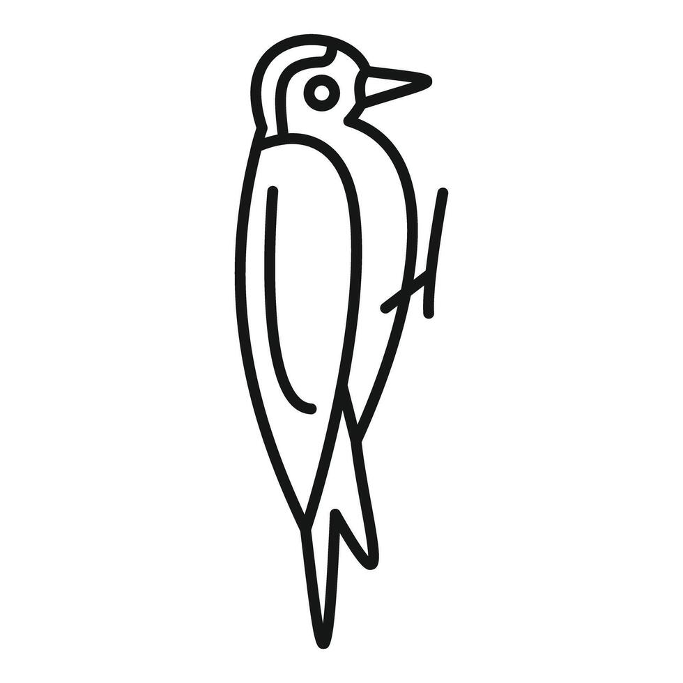 Woodpecker bird standing on tree trunk outline icon vector