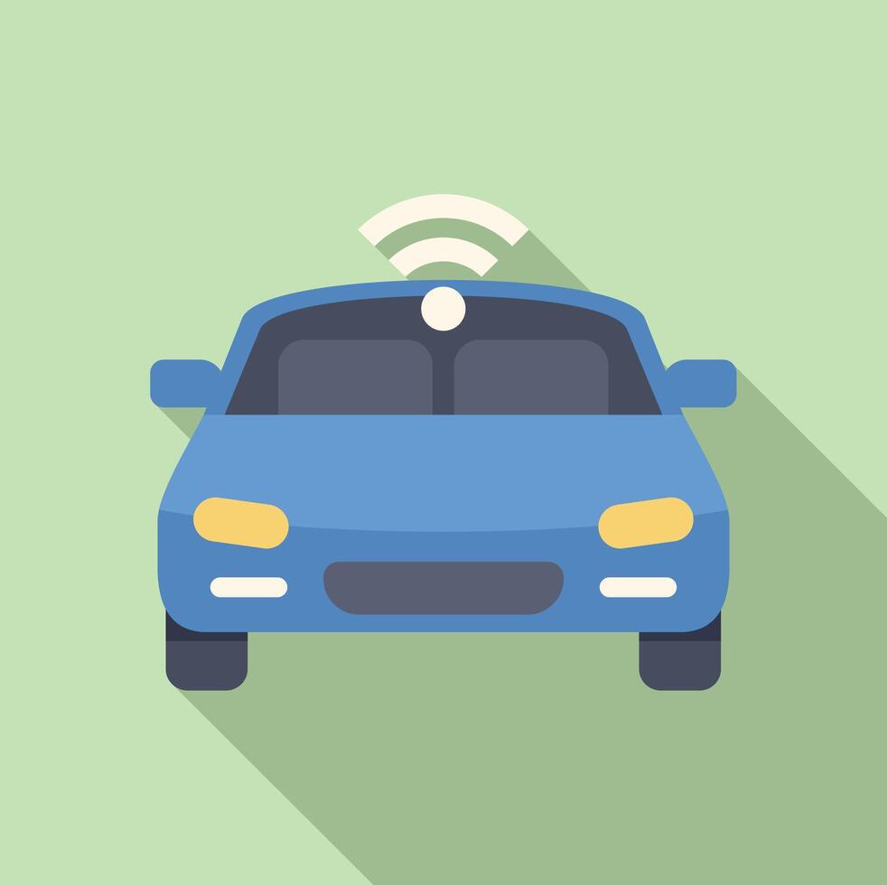Blue smart car using wireless network connection icon vector