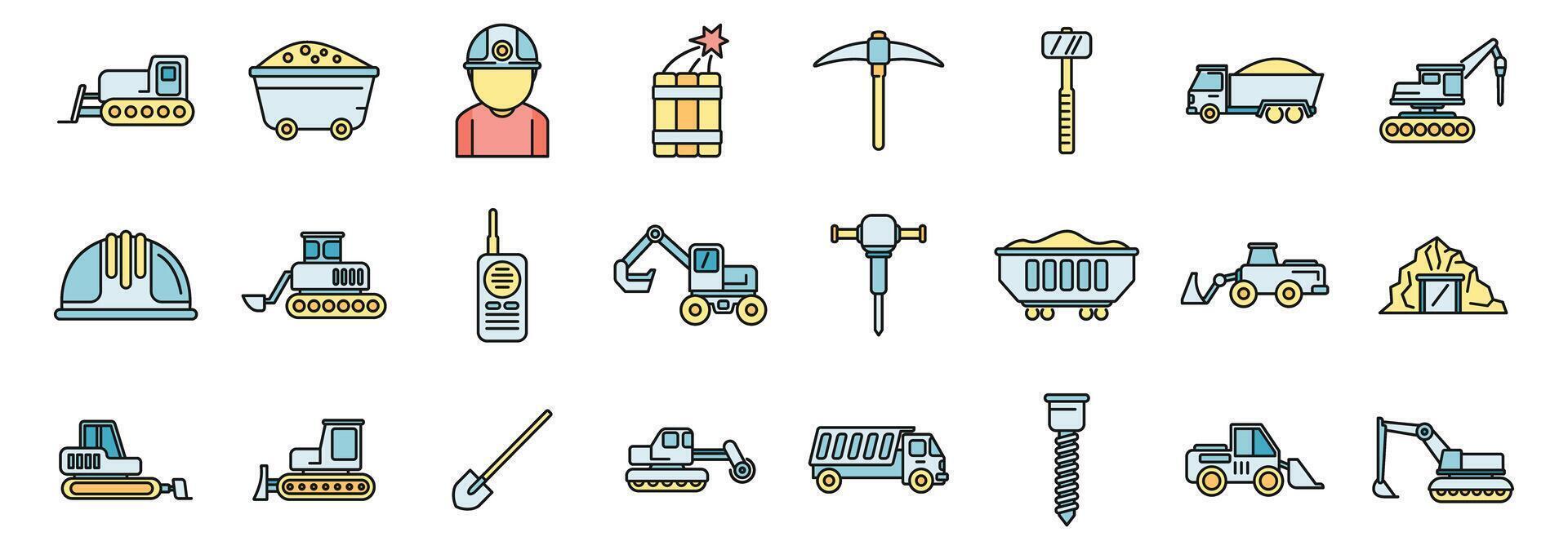 Quarry services icons set vector color line