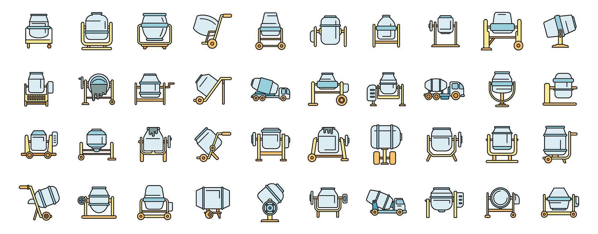 Concrete mixer icons set vector color line