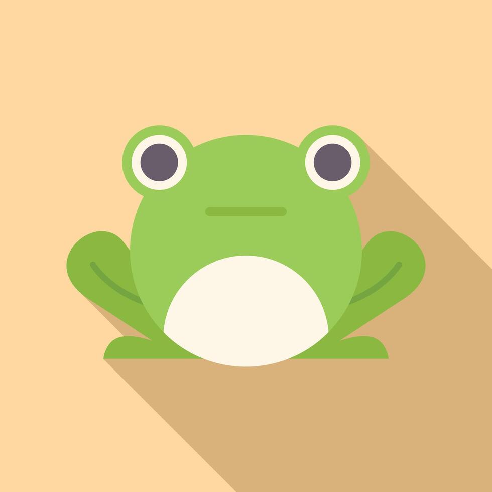 Green frog sitting down with long shadow vector
