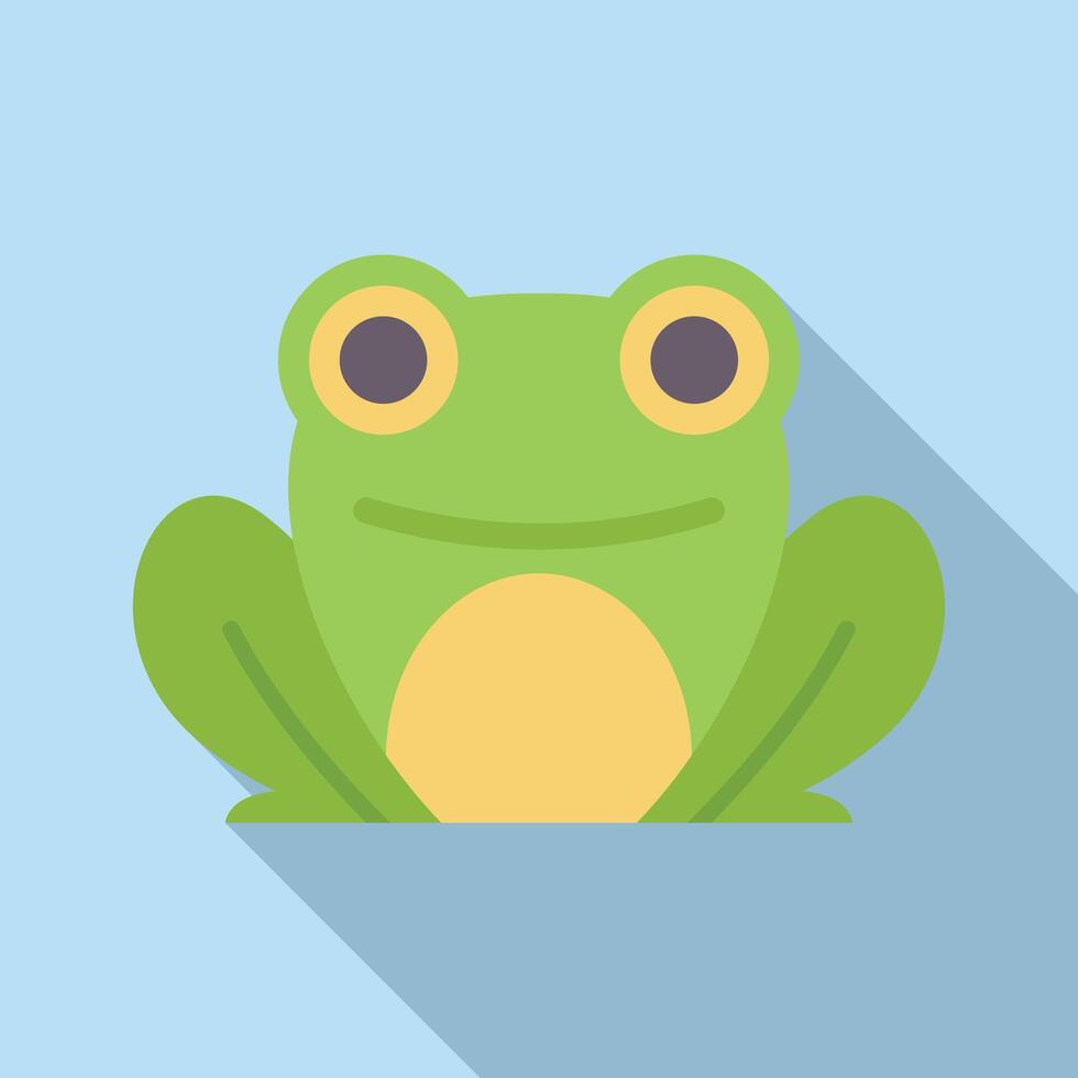 Green frog sitting and smiling with long shadow vector