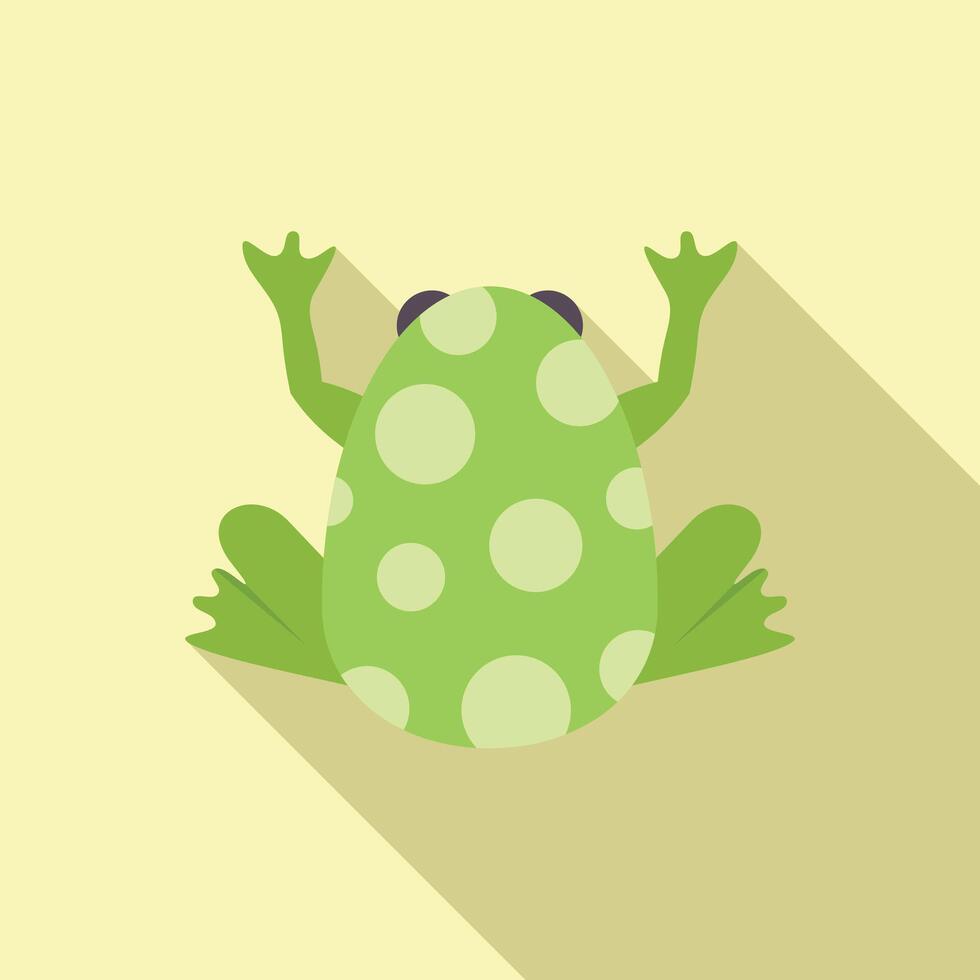 Green frog sitting and showing its spotted back minimalist illustration vector