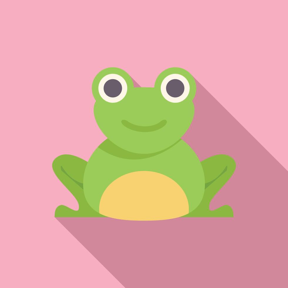 Green frog sitting and smiling with long shadow vector