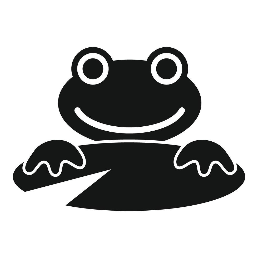Smiling frog sitting on water lily pad icon vector