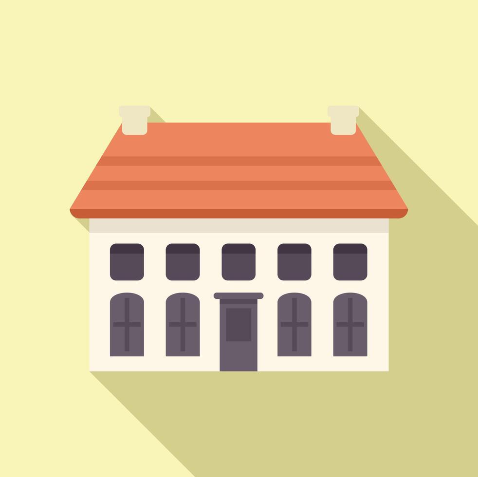 Big house with orange roof casting long shadow is standing alone on pale yellow background vector