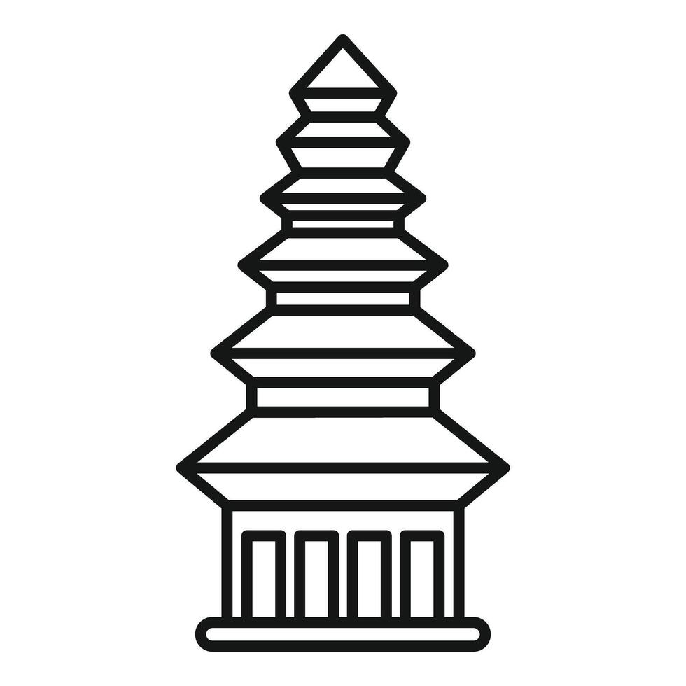 Traditional asian temple building with multi tiered roof, line art illustration vector