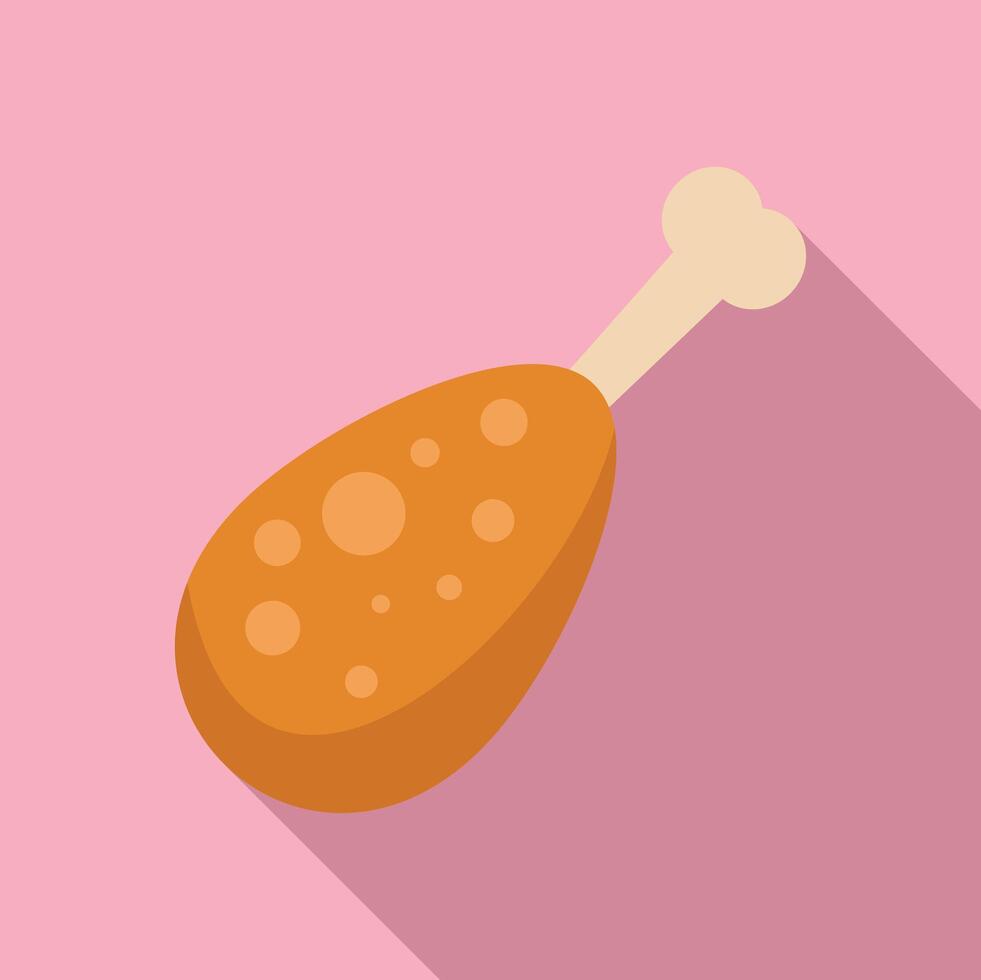 Crunchy fried chicken leg casting long shadow on pink background vector