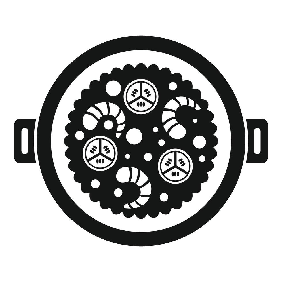 Spanish paella cooking in round pan icon vector