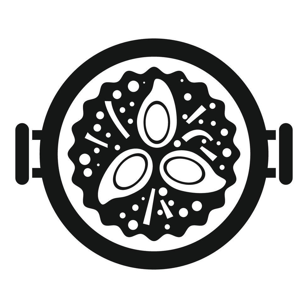 Cooking pot simmering delicious mussels top view icon vector