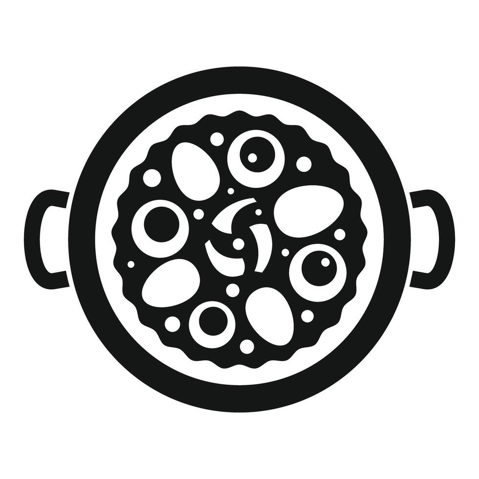 Simple icon of a cooking pan containing delicious spanish paella being prepared vector