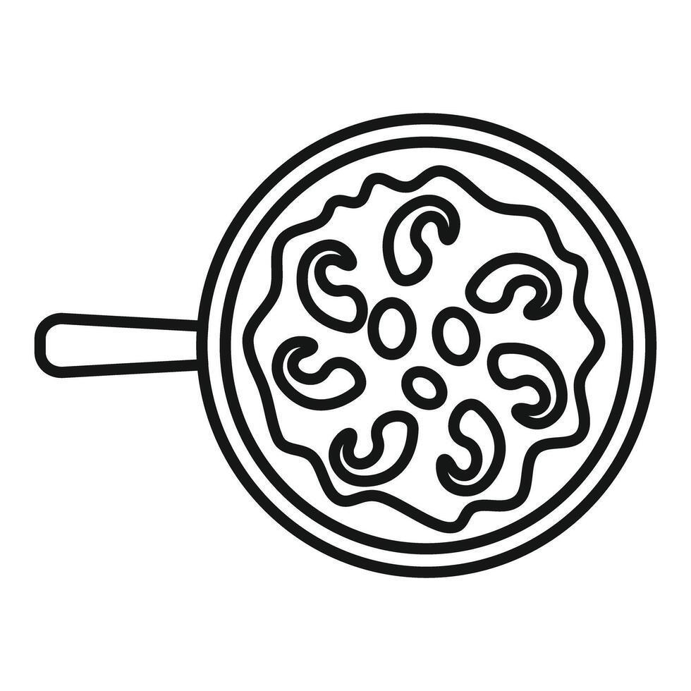Frying pan cooking mushrooms top view line icon vector