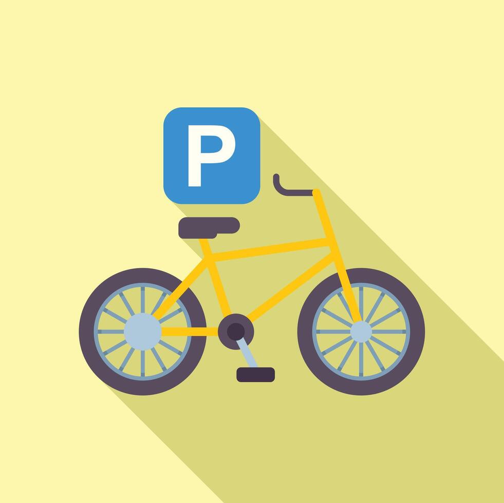 Yellow bicycle parked in a bicycle parking spot vector