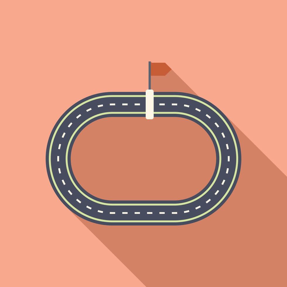 Oval race track starting line with checkered flag marking beginning of circuit vector