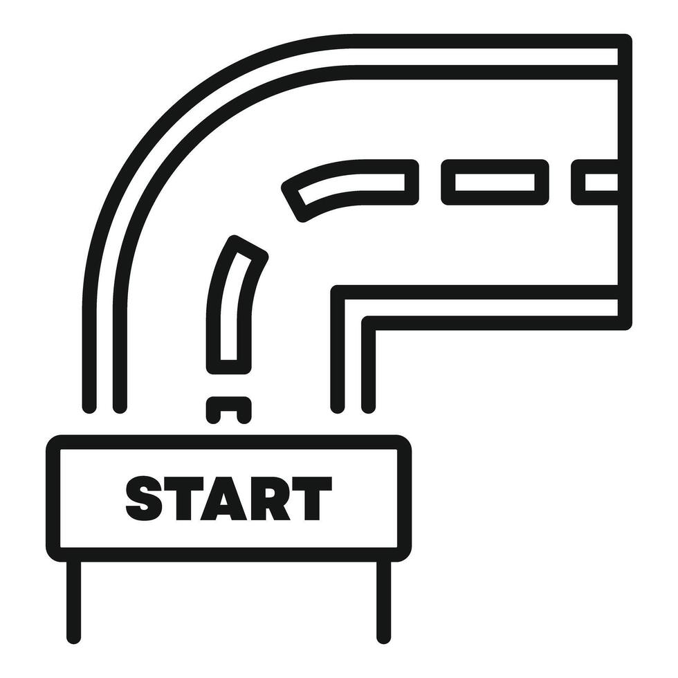 Starting line of winding road with exclamation point icon vector