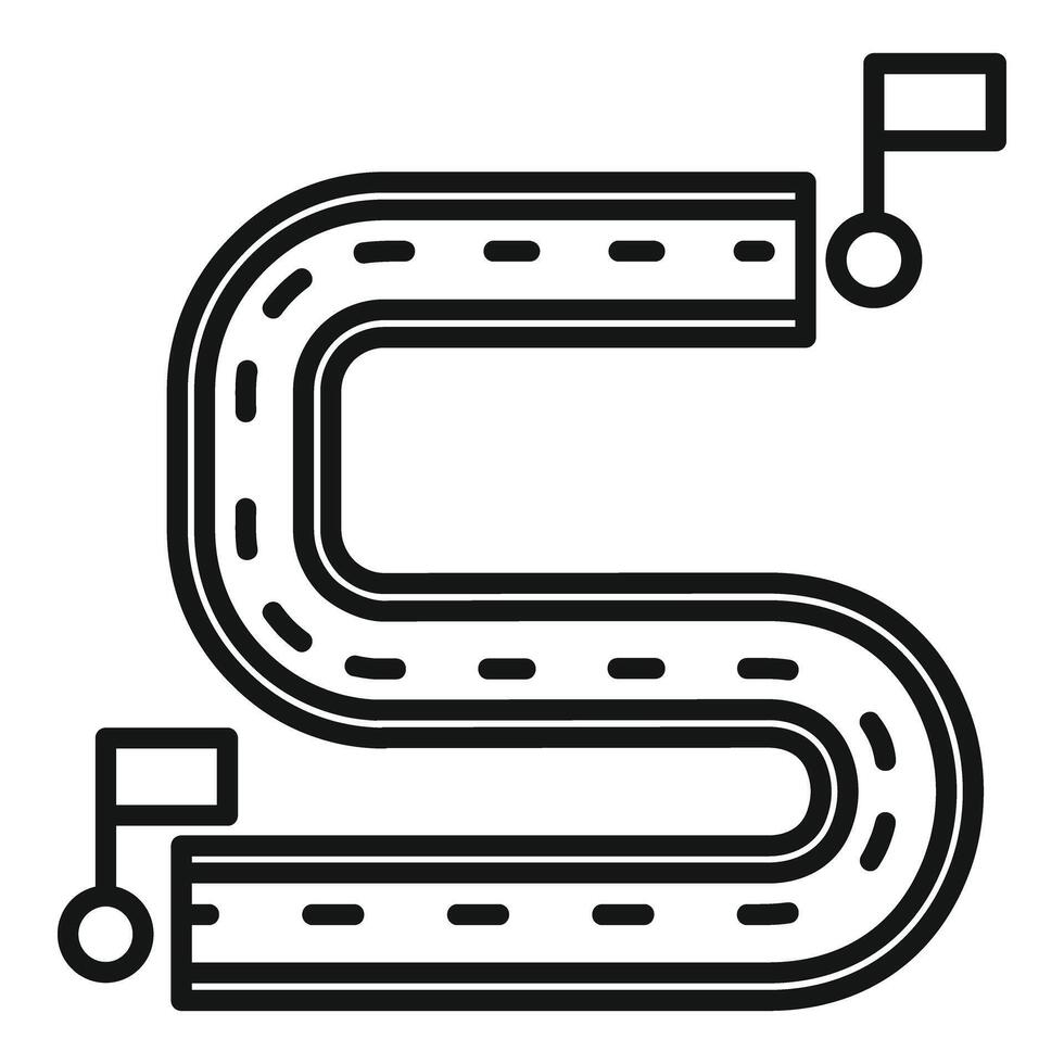 Winding road leading to a finish line with a flag marking the destination vector