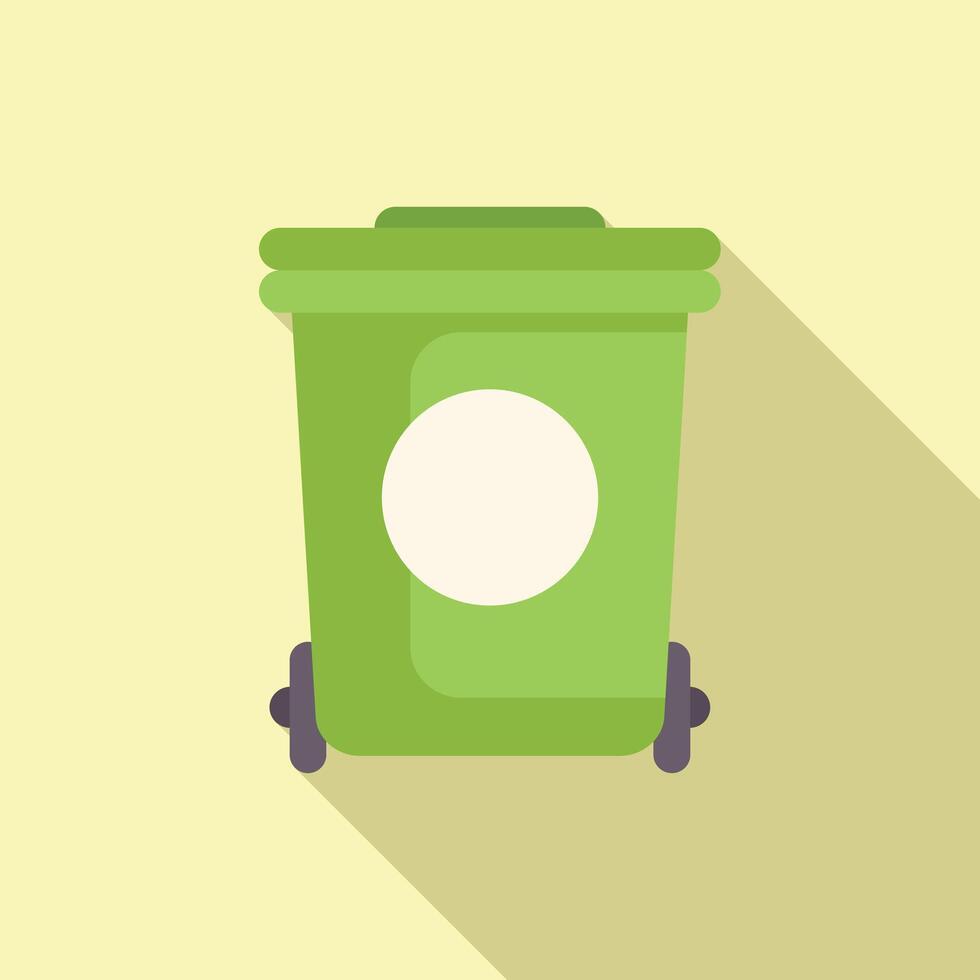 Green wheeled trash can standing for waste recycling vector