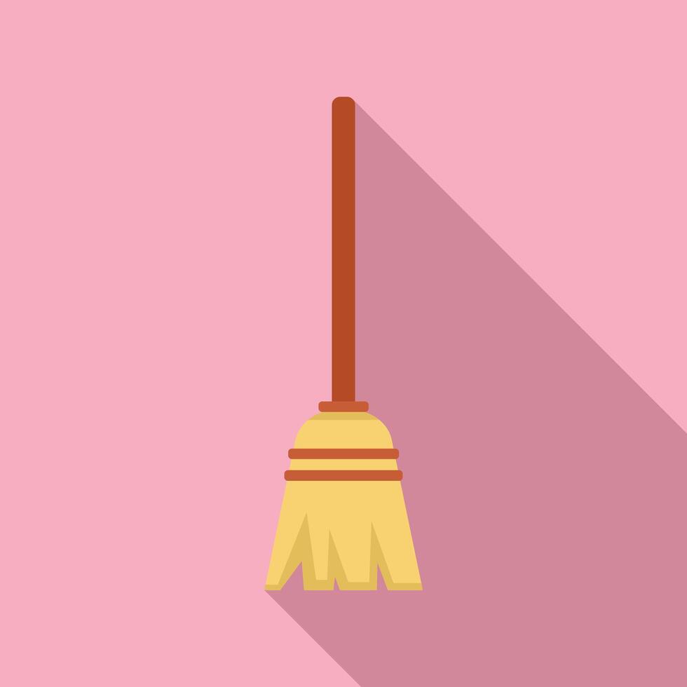 Cleaning service logo with broom standing on pink background vector