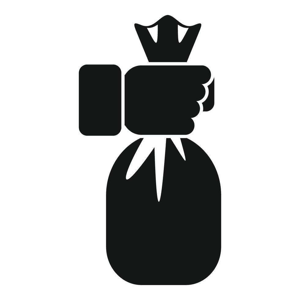Hand holding full trash bag after closing it vector