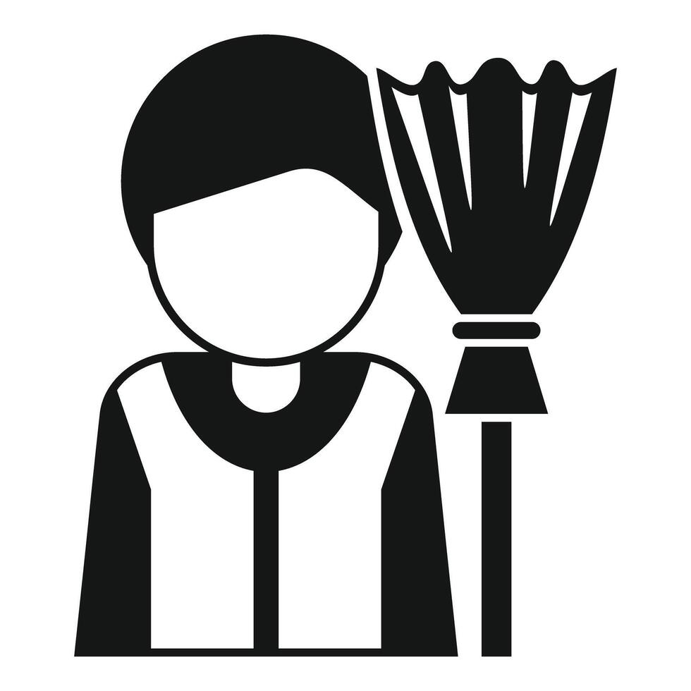 Cleaning staff member holding broom simple icon vector