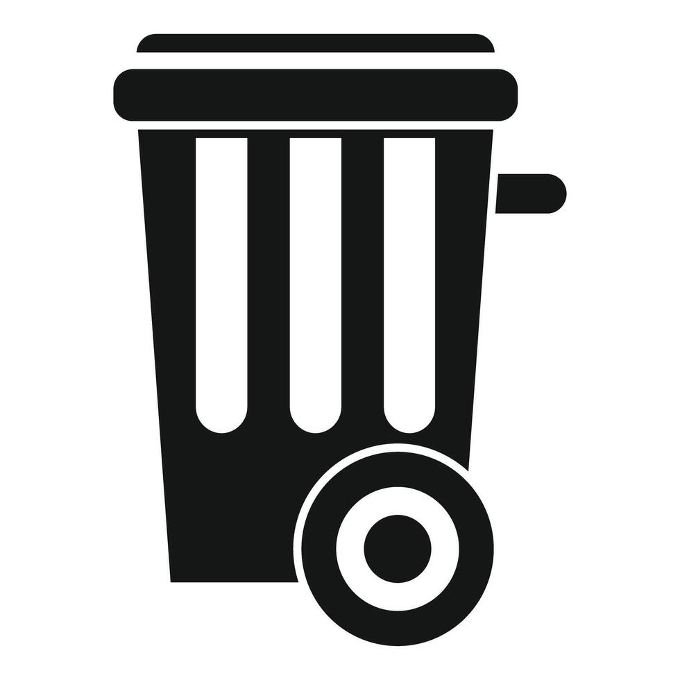 Black garbage bin with one wheel standing for recycling vector