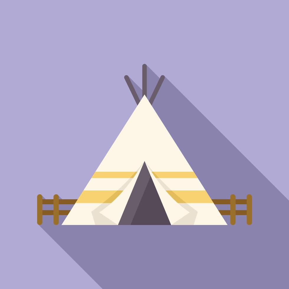Native american teepee standing in a field with wooden fence on purple background vector