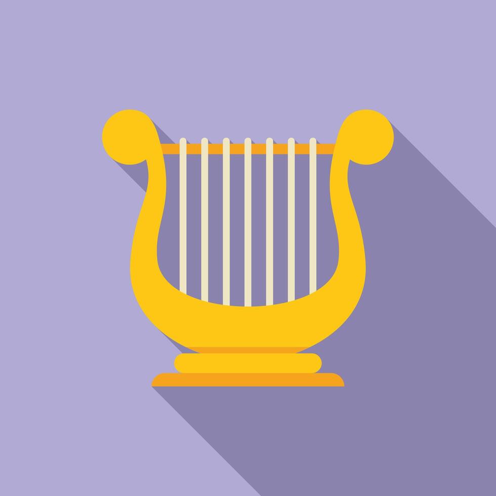 Golden harp standing on a purple background with its shadow vector