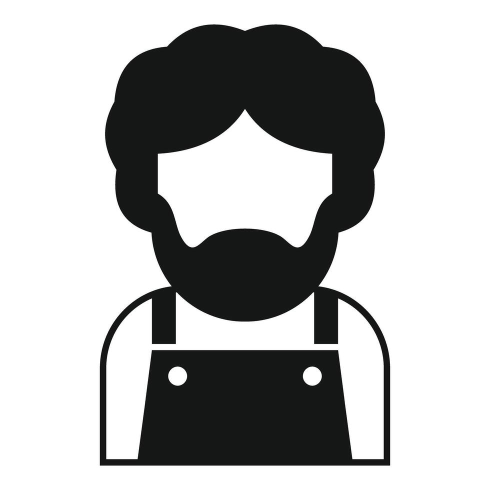 Bearded man wearing overalls and smiling simple icon vector