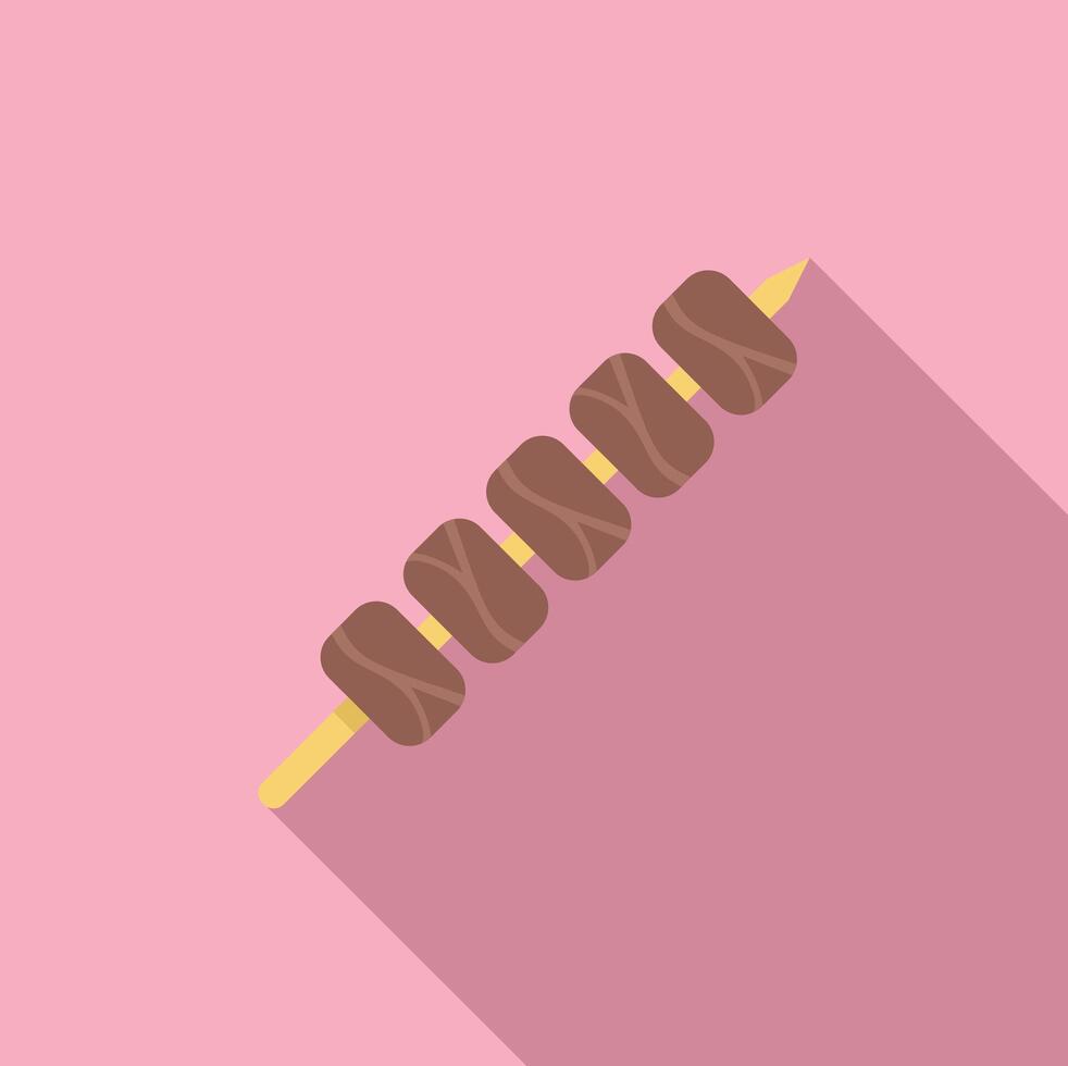 Grilled meat skewer with wooden stick on pink background vector