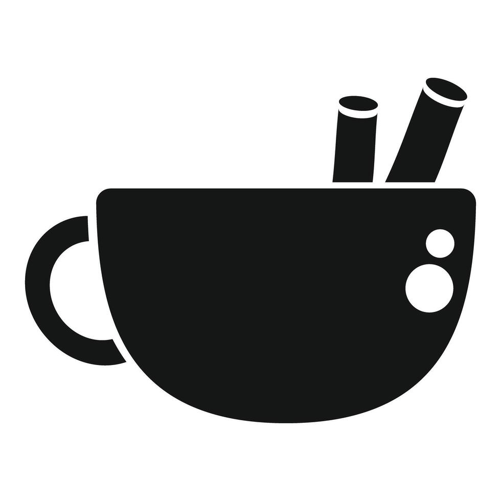 Black glyph icon of a cup containing two cinnamon sticks vector