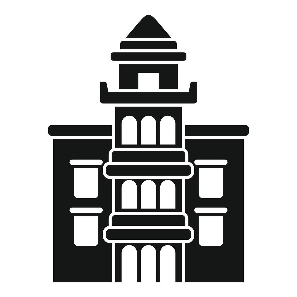 Black building with tower facade real estate icon vector