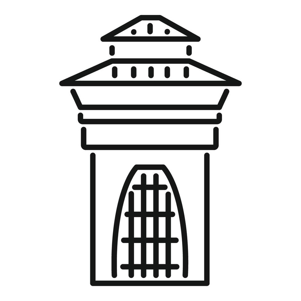 Ancient building with arched entrance and tiled roof icon, outline style, suitable for tourism industry vector